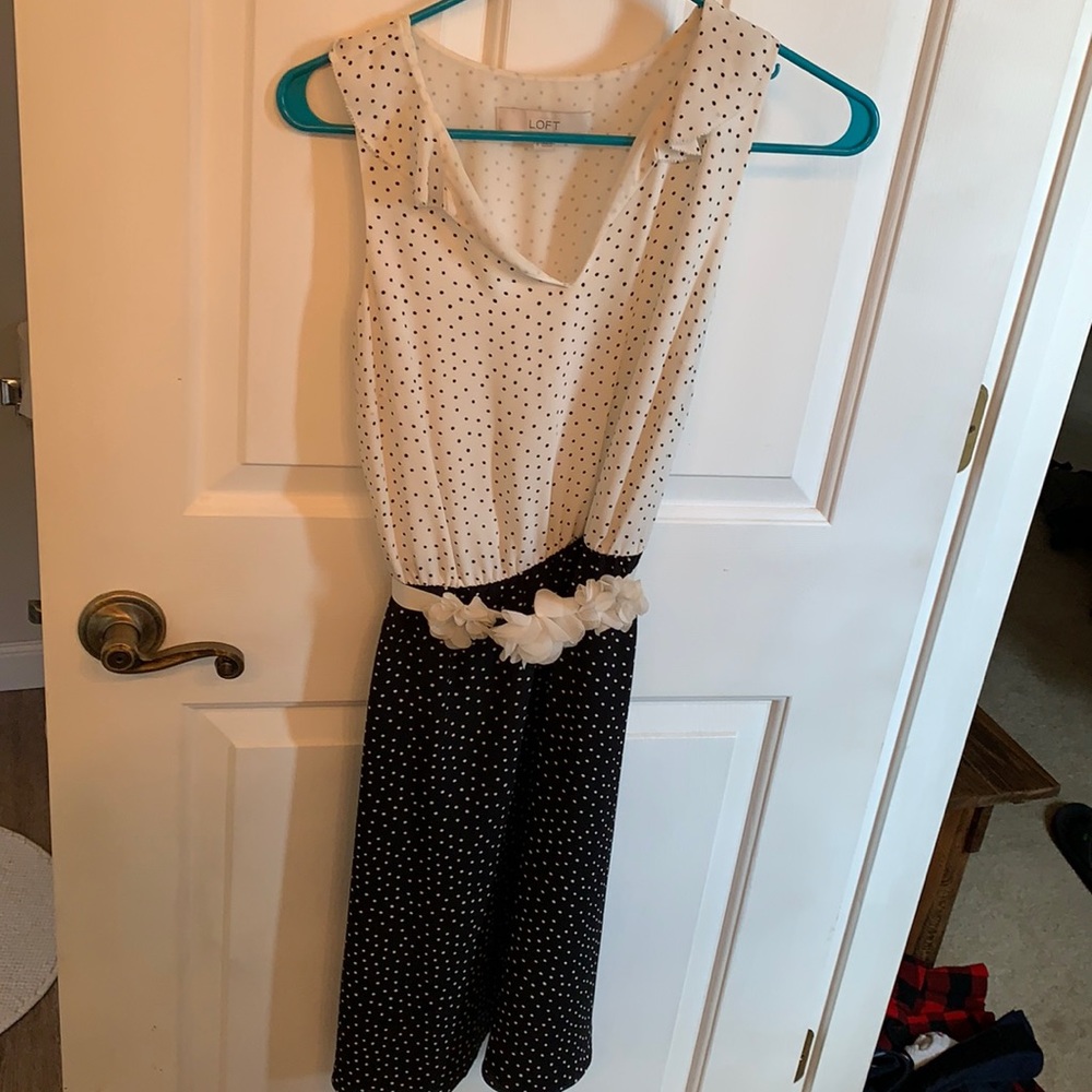 LOFT off white and black block polkadot dress, M
